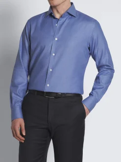 New Brioni micro motif cotton formal shirt Royal blue