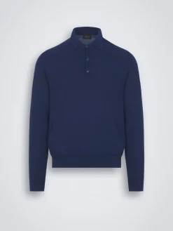 Sale Brioni vicuña and cashmere Trama weave polo sweater Royal blue