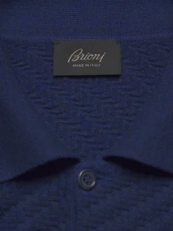 Sale Brioni vicuña and cashmere Trama weave polo sweater Royal blue