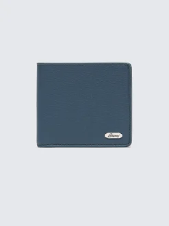 Outlet Brioni grained leather wallet Sapphire blue