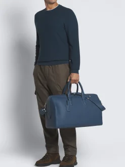 Discount Brioni grained leather duffle bag Sapphire blue