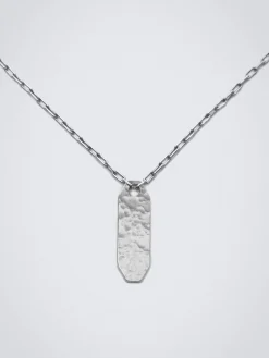 Fashion Brioni necklace with hammered placket Silver
