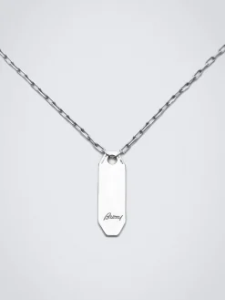 Fashion Brioni necklace with hammered placket Silver