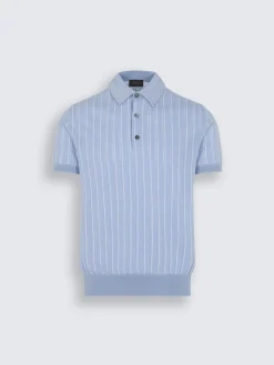 Best Brioni Sky blue and white striped cotton, silk and linen polo