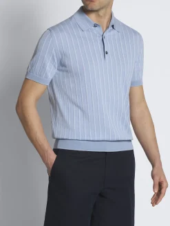 Best Brioni Sky blue and white striped cotton, silk and linen polo