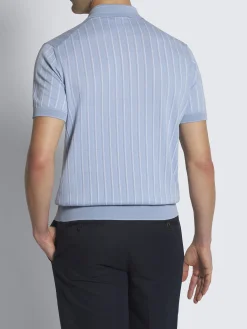 Best Brioni Sky blue and white striped cotton, silk and linen polo