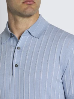 Best Brioni Sky blue and white striped cotton, silk and linen polo