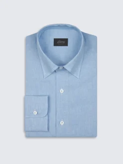 Hot Brioni linen hidden button-down shirt Sky Blue
