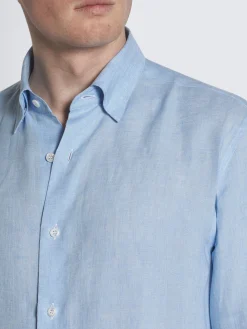 Hot Brioni linen hidden button-down shirt Sky Blue
