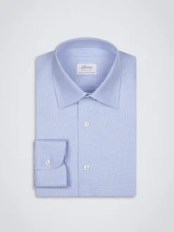 Fashion Brioni micro houndstooth Sea Island cotton formal shirt Sky Blue