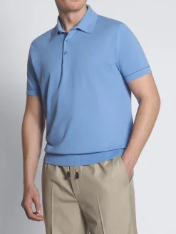 Outlet Brioni Sky blue Sea Island cotton piqué polo