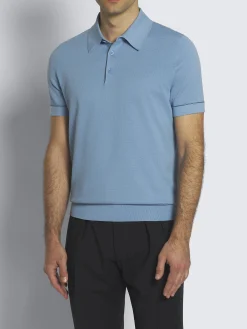 Outlet Brioni Sea Island piqué cotton polo Sky Blue
