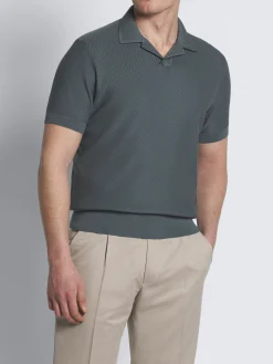 Discount Brioni jacquard Sea Island cotton polo Steel blue