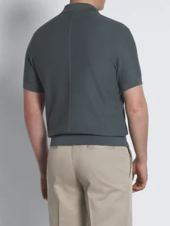 Discount Brioni jacquard Sea Island cotton polo Steel blue