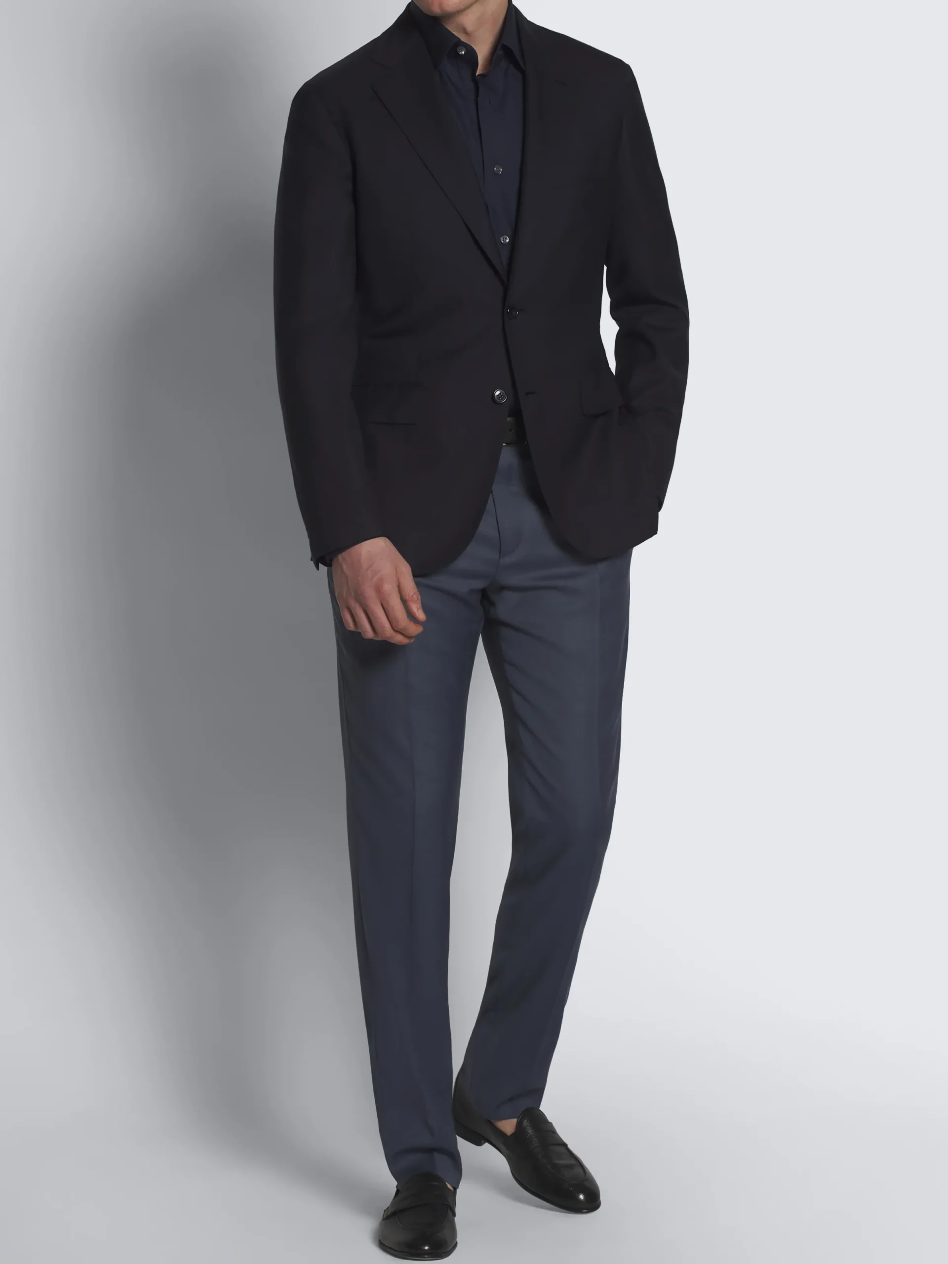Sale Brioni Super 130's wool sharkskin Journey trousers Steel blue