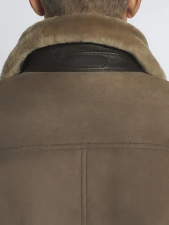 New Brioni shearling shirt collar blouson Taupe