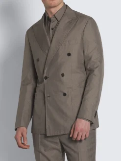 New Brioni Taupe silk seersucker Asolo trousers