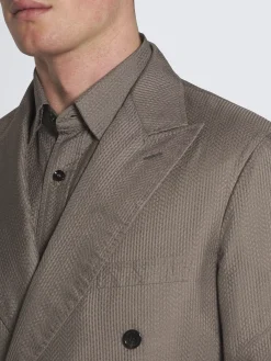Online Brioni Taupe silk seersucker double-breasted Soffio jacket