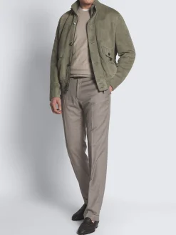 Online Brioni Taupe Super 130's wool sharkskin Tigullio trousers