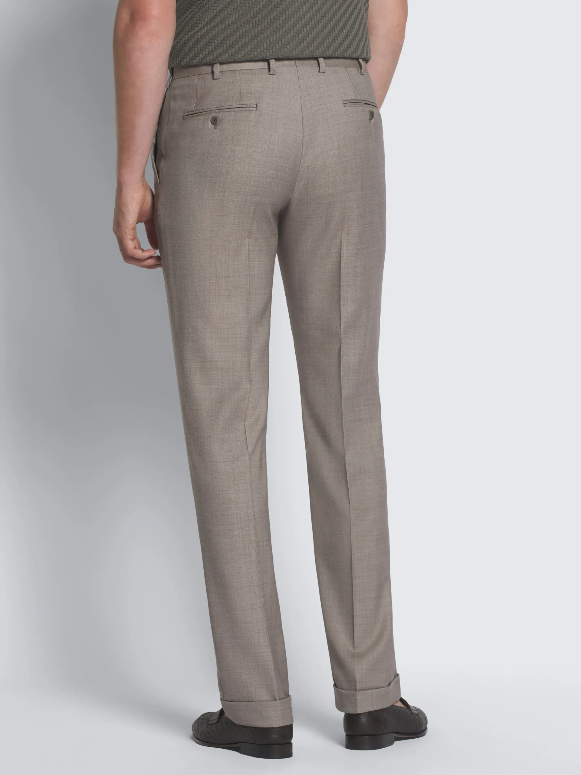 Online Brioni Taupe Super 130's wool sharkskin Tigullio trousers