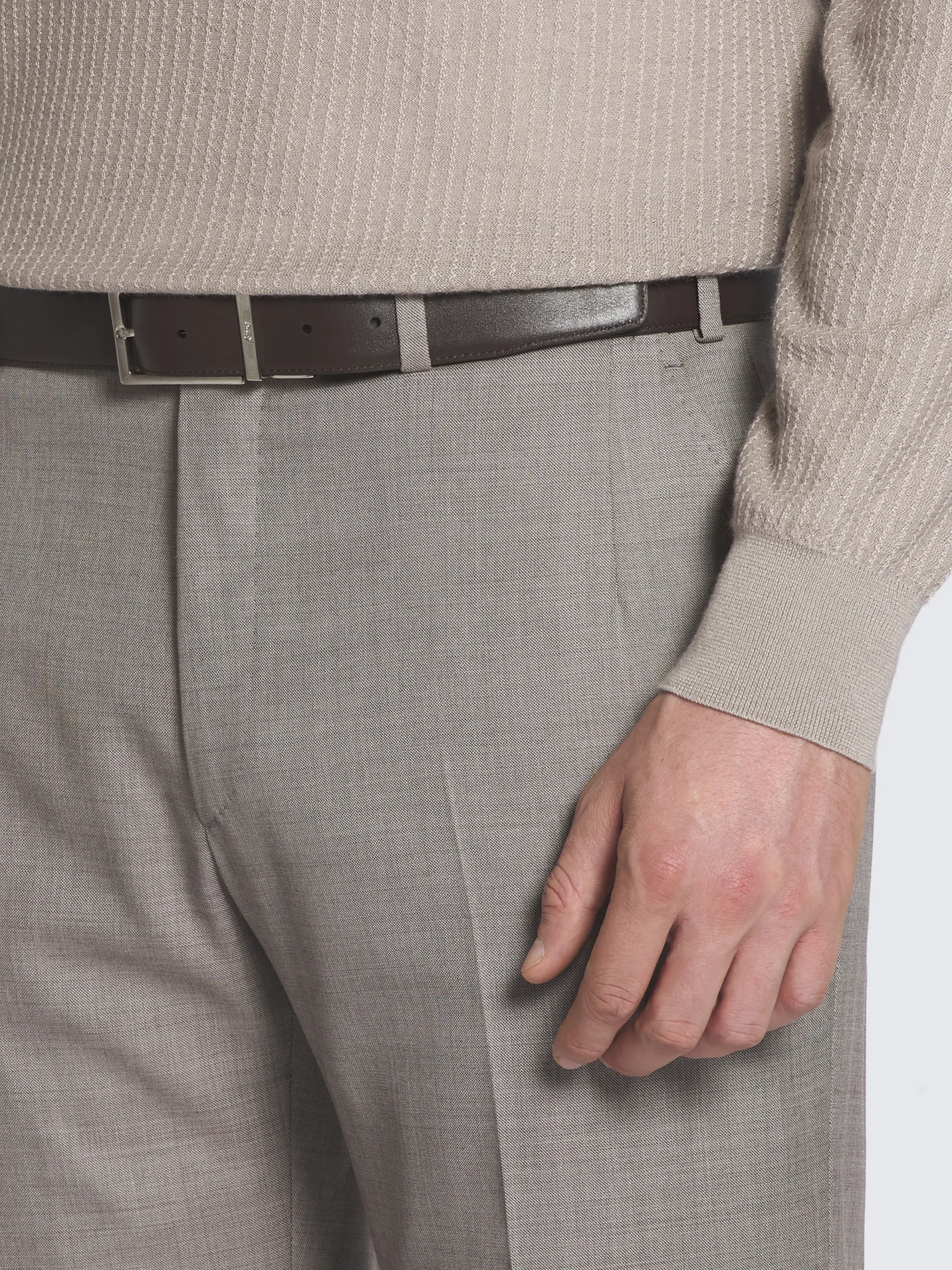 Online Brioni Taupe Super 130's wool sharkskin Tigullio trousers