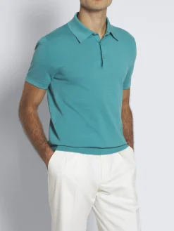 Best Brioni Sea Island cotton piqué polo Turquoise blue