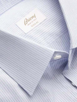 Clearance Brioni and blue striped Giza 45 cotton formal shirt White