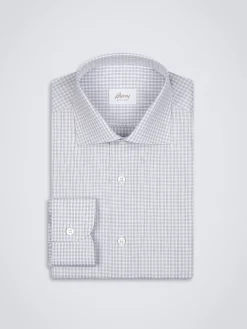 Discount Brioni and lead grey checked cotton formal shirt White