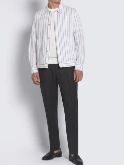 Fashion Brioni White and lead grey striped cotton seersucker blouson