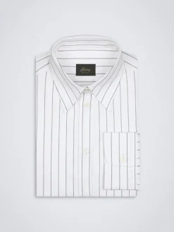 Best Brioni White and lead grey striped cotton twill shirt