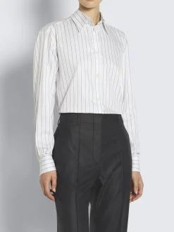 Best Brioni White and lead grey striped cotton twill shirt