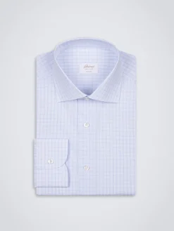 Online Brioni and light blue checked Giza 45 cotton formal shirt White