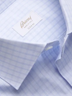 Online Brioni and light blue checked Giza 45 cotton formal shirt White