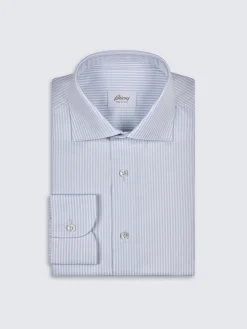 Sale Brioni White and light blue striped organic cotton formal shirt
