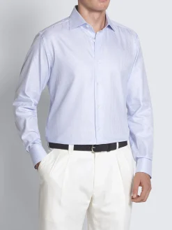 Fashion Brioni and light blue striped Sea Island cotton twill formal shirt White