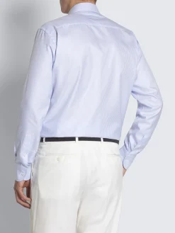 Fashion Brioni and light blue striped Sea Island cotton twill formal shirt White