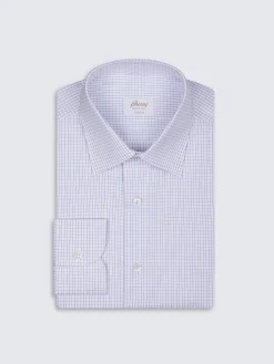 Clearance Brioni White and micro-checked Ginza 45 cotton formal shirt Lilac