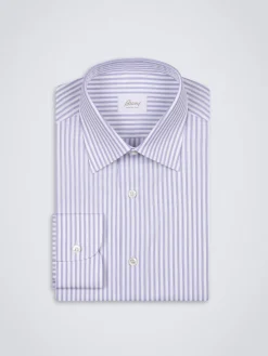 Best Brioni and lilac striped cotton formal shirt White