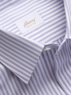 Best Brioni and lilac striped cotton formal shirt White