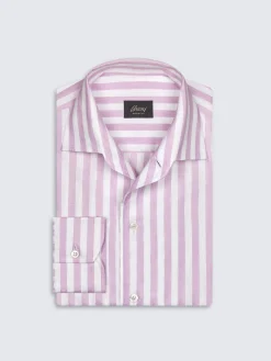 Sale Brioni White and pink striped cotton and linen Capri collar shirt