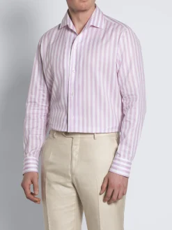 Sale Brioni White and pink striped cotton and linen Capri collar shirt