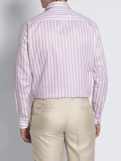 Sale Brioni White and pink striped cotton and linen Capri collar shirt