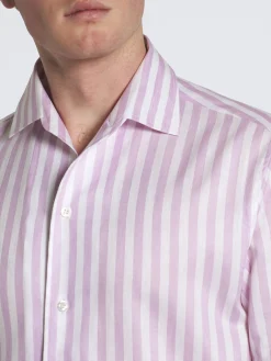 Sale Brioni White and pink striped cotton and linen Capri collar shirt