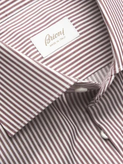 New Brioni and red striped organic cotton formal shirt White