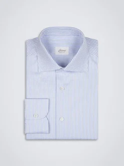 Hot Brioni and sky blue striped organic cotton formal shirt White